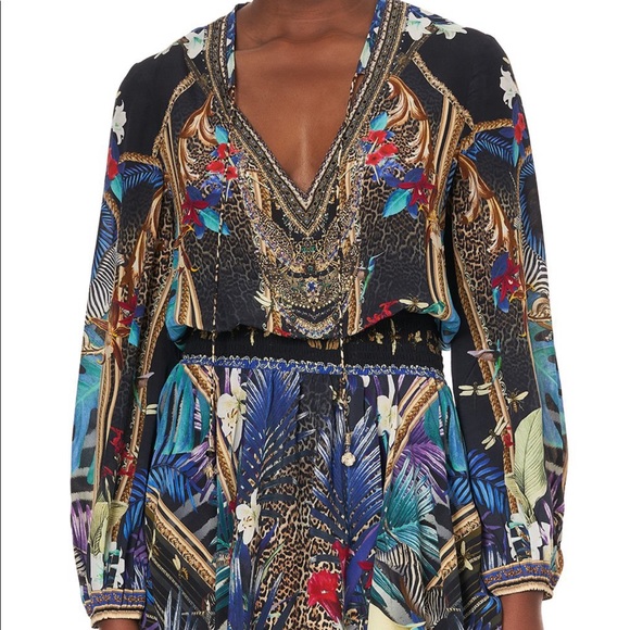 Camilla Shirred Relaxed Rainbow Room Dress 100% Silk - Picture 6 of 9